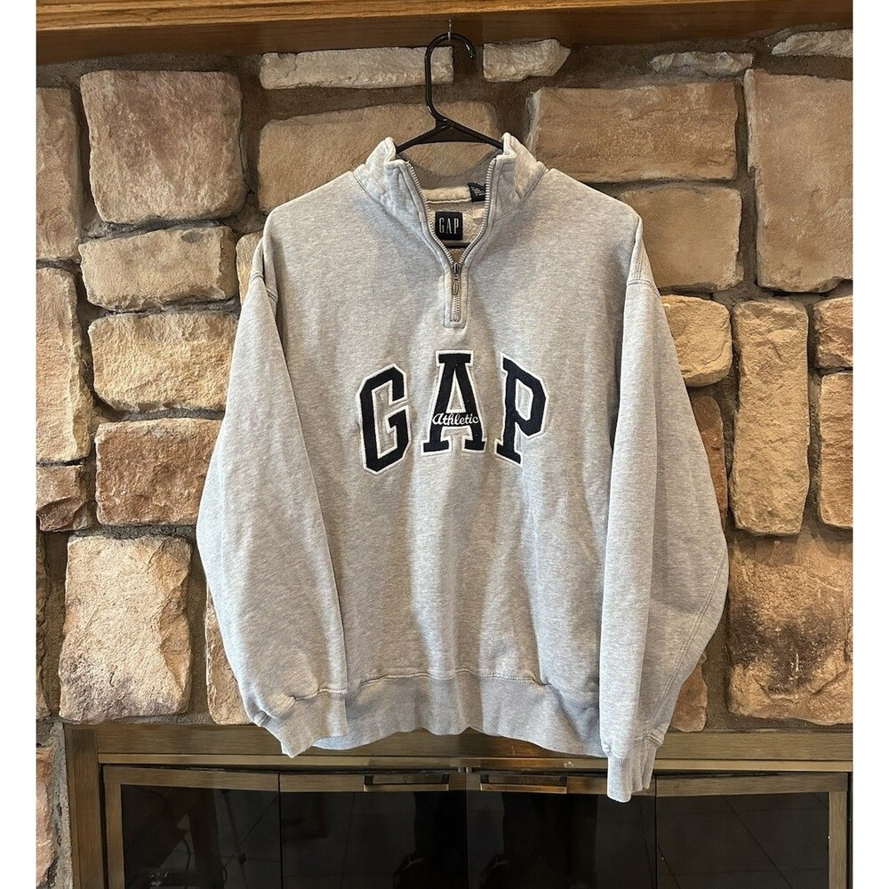 VTG 90s/00s GAP Athletic Logo 1/4 Zip Grey USA Sweatshirt S Men Embroidery Y2K